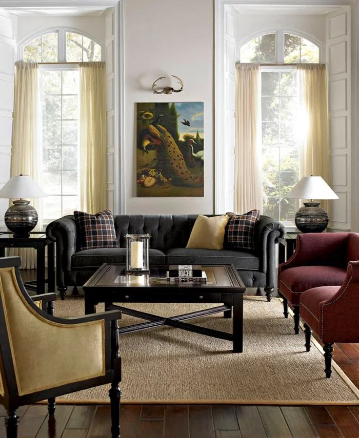 sofa chesterfield dunkelgrau großartig stilvolle wohnzimmereinrichtung