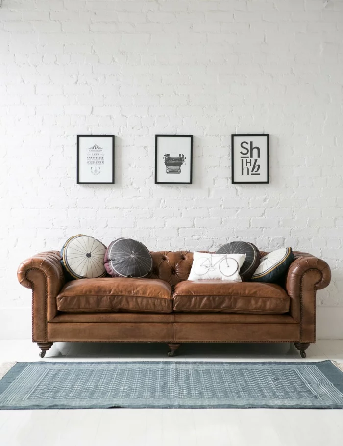 sofa chesterfield leder braun teppich wohnideen