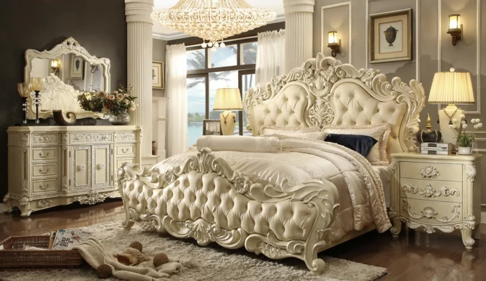 Schlafzimmer einrichten Einrichtungsbeispiele im viktorianischen Stil Polsterbett Kommode