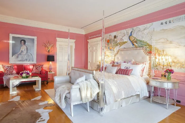 Schlafzimmer einrichten Einrichtungsbeispiele im viktorianischen Stil rosa Wandfarbe