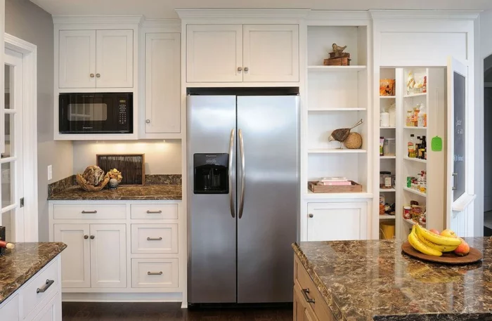 design kühlschrank eingebildet silbern küchenarbeitsfläche