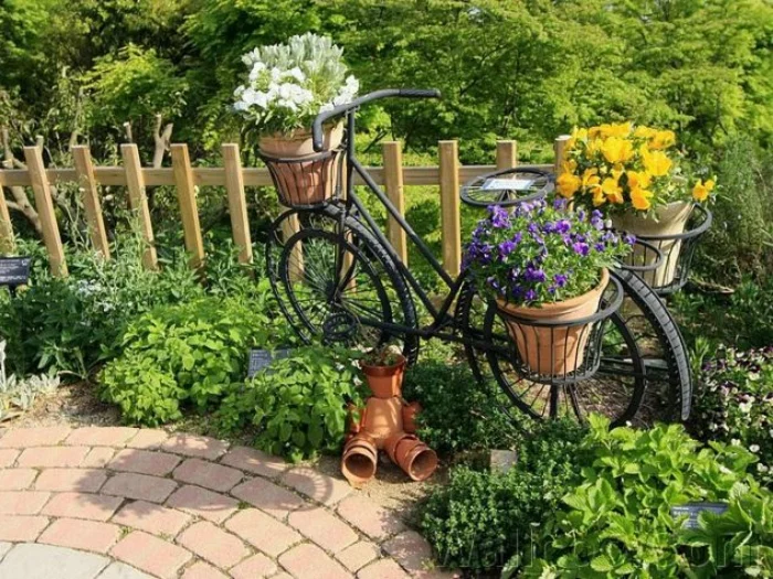 kreative gartenideen für kleine gärten fahrrad braun