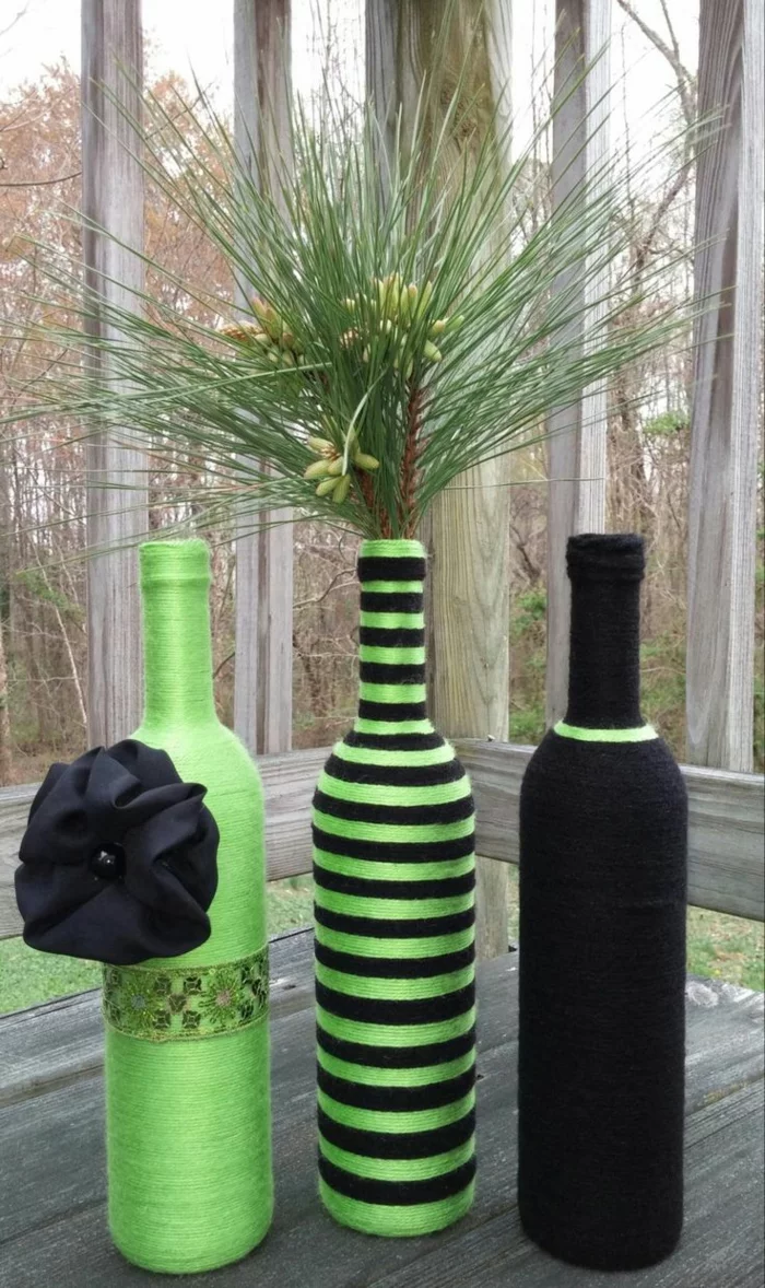 deko flaschen faden grün schwarz dekoideen