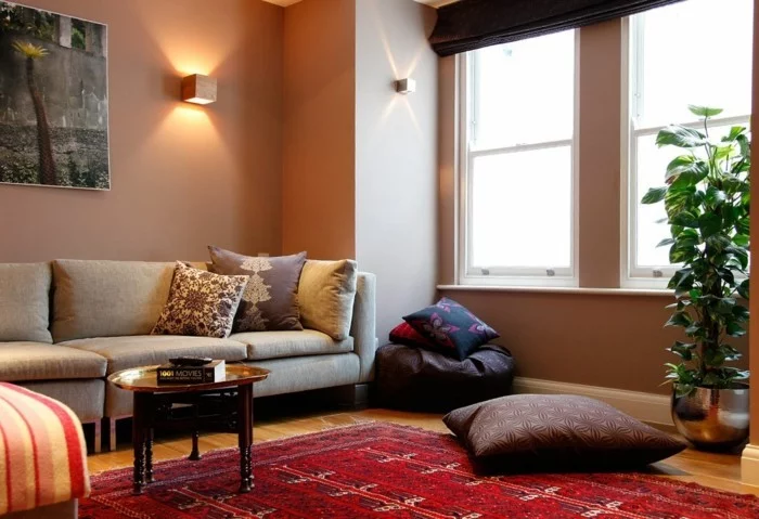 wohnideen wohnzimmer teppich rotnuancnen vintage