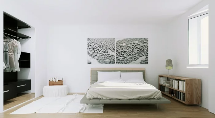 skandinavisch einrichten schlafzimmer gestalten wanddeko weißer teppich