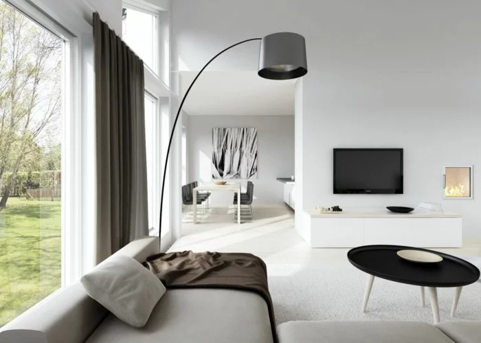 skandinavisch einrichten wohnzimmer ideen schicke möbel braune gardinen
