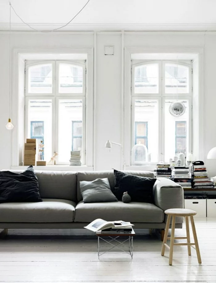 wohnung einrichten ideen wohnzimmer skandinavisch schwarze dekokissen