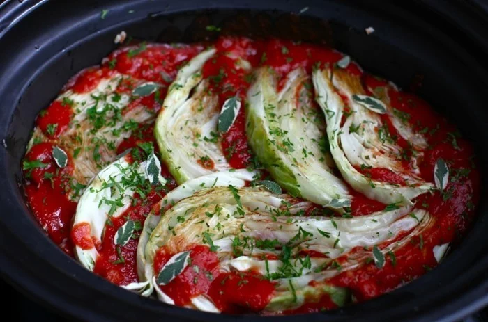 weisskraut tomatensosse krauter naturreis slow cooking rezepte