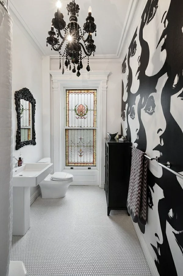 badezimmer schwarz und weiß pop art