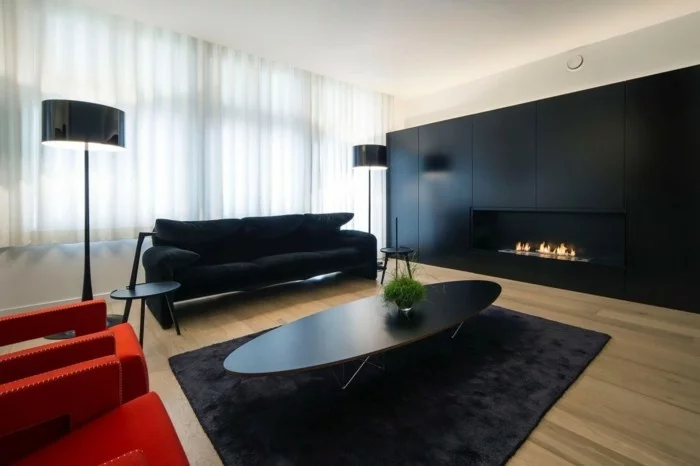 minimalistisch wohnen farbkontrast schwarz rot