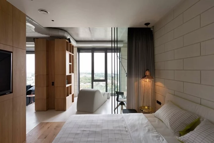 minimalistisch wohnen gemütliches schlafzimmer karierte bettwäsche