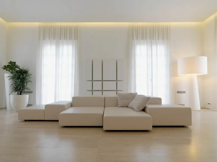 minimalistisch wohnen helle wohnzimmermöbel moderne beleuchtung