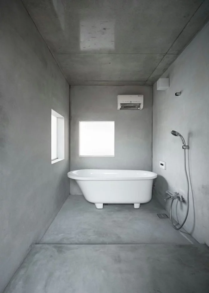 minimalistisch wohnen minimalistisches badezimmer graue wandfarbe