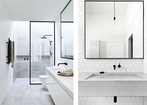 elegante Rahmen in einer weißen Badezimmergestaltung
