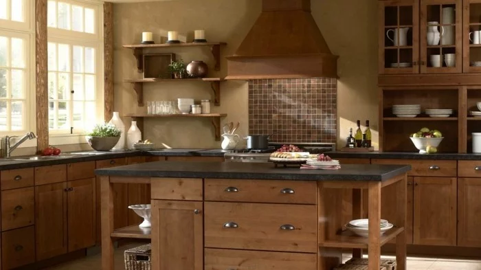 holzküche modernes küchendesign küchenrückwand mosaik
