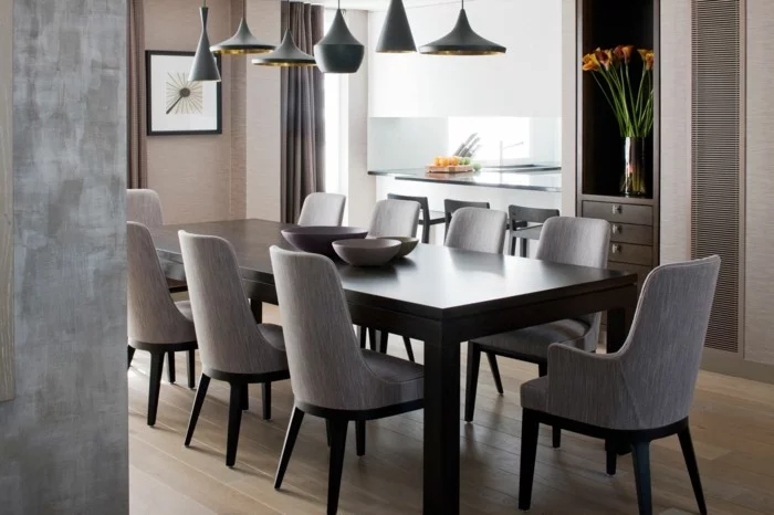 moderne stühle esszimmer graue essstühle eleganter dunkelbrauner esstisch