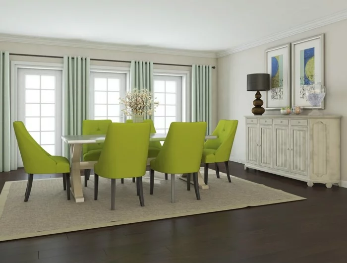 moderne stühle esszimmer grüne essstühle beiger teppich