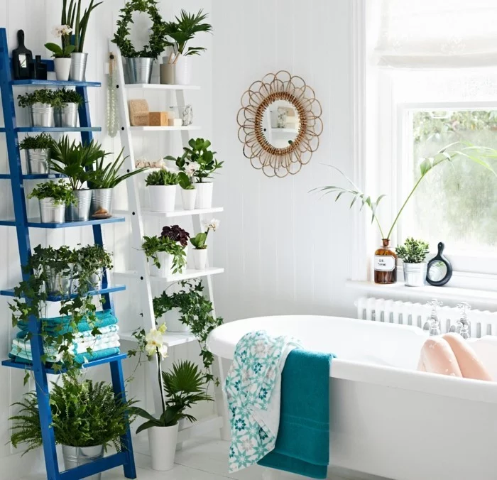 gruene pflanzen badezimmer gestalten etagere
