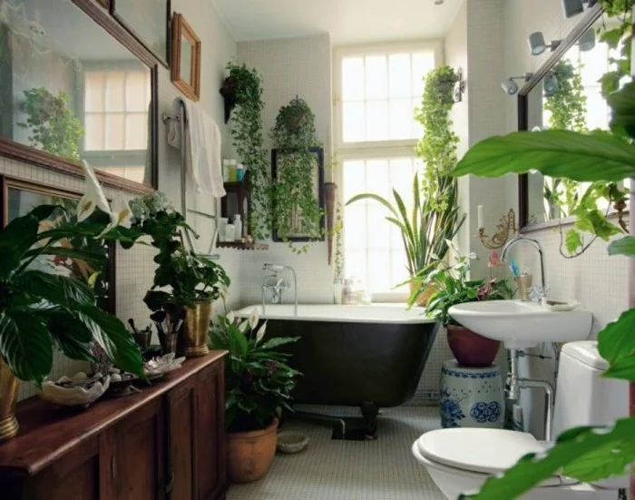 gruene pflanzen badezimmer gestalten gross und hell