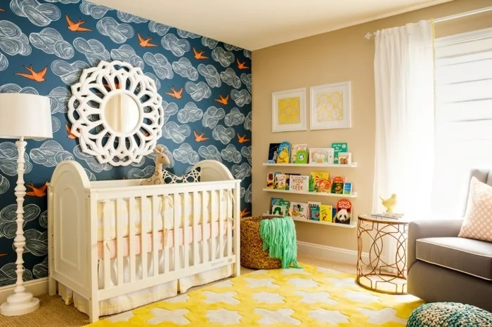babyzimmer farben farbiges wanddesign offene wandregale