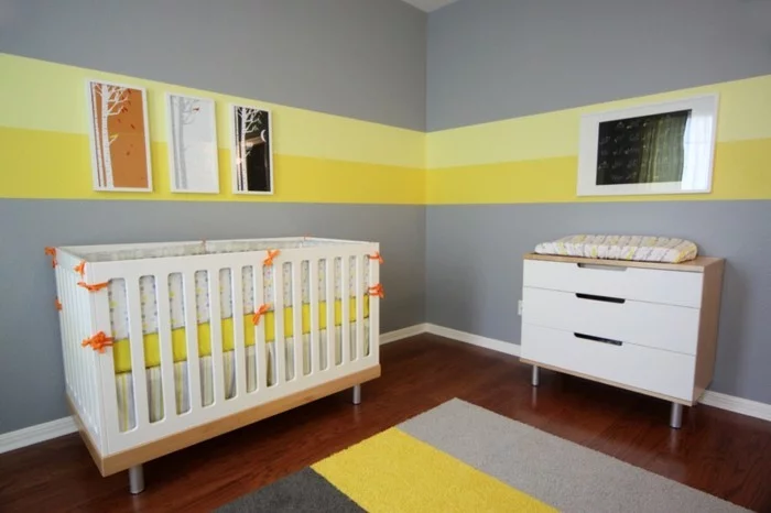 babyzimmer farben grau gelb kombinieren