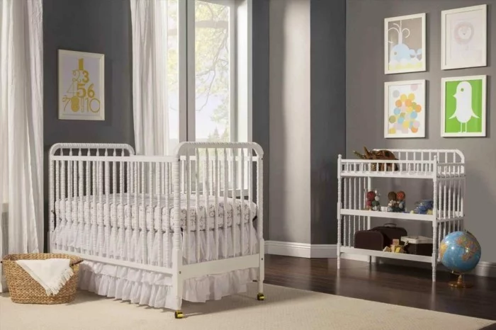 babyzimmer farben graue wände weiße möbel
