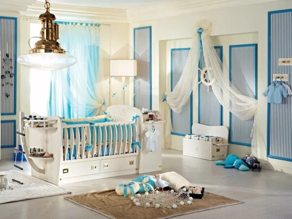 babyzimmer junge ideen blaue akzente beige farbnuancen