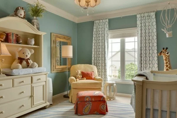 babyzimmer junge ideen harmonische farbgestaltung frische gardinen teppich