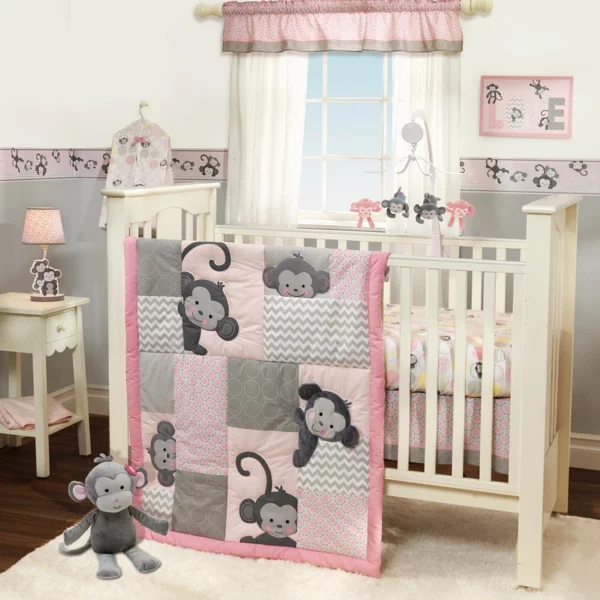 bordüre babyzimmer affen motive hellgrau rosa kombinieren