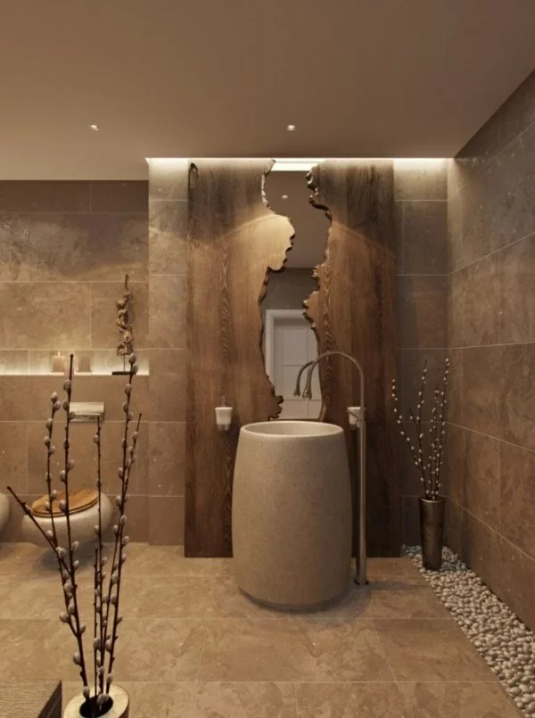 badezimmer braun ausgefallenes baddesign steine