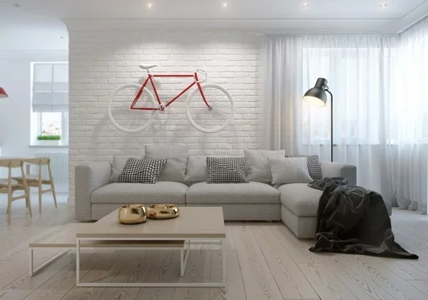 skandinavische einrichtung wohnzimmer fahrrad wanddeko 