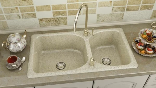 granit küchenspüle rustikal doppeltes waschbecken
