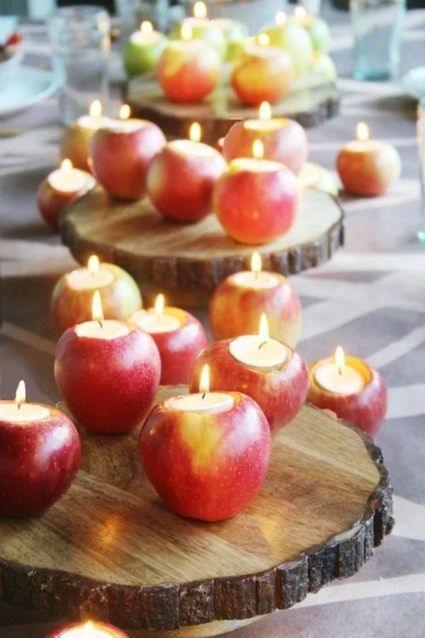 günstige tischdeko mit äpfeln herbstdekoration