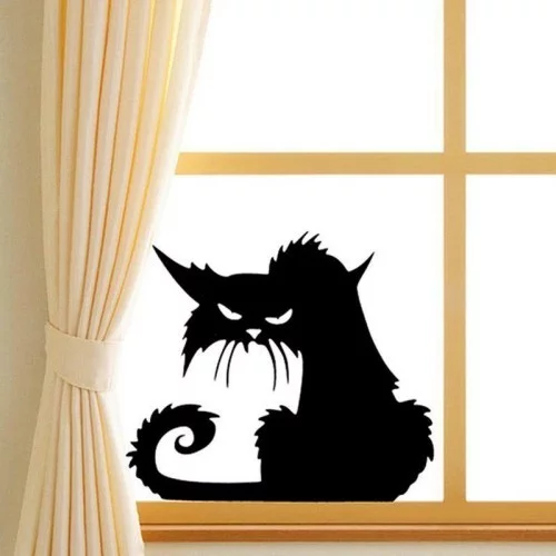 Passende Halloween Fensterdeko wenigstens eine schwarze Katze Fensterbild