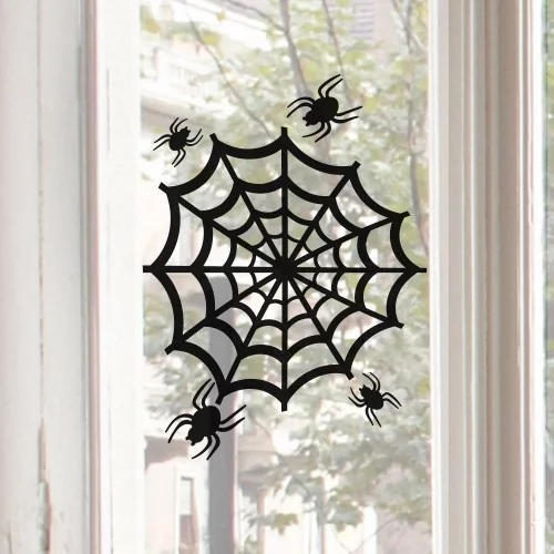 Schwarze Spinnen Spinnennetz gruselige Halloween Fensterdeko