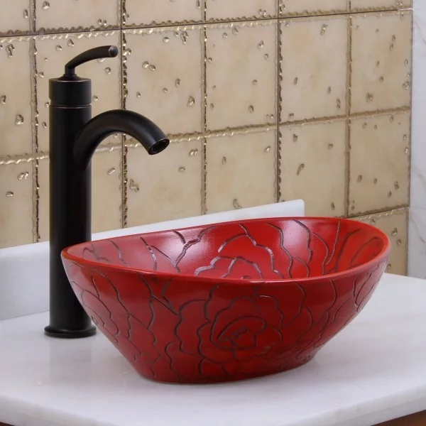 badezimmer gestaltungsideen roter waschbecken