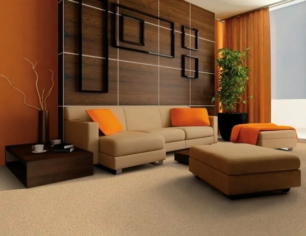 brauntöne mit orange kombinieren einrichtungsideen wohnzimmer