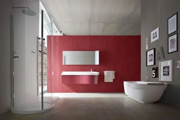 rote akzentwand badezimmer gestaltungsideen