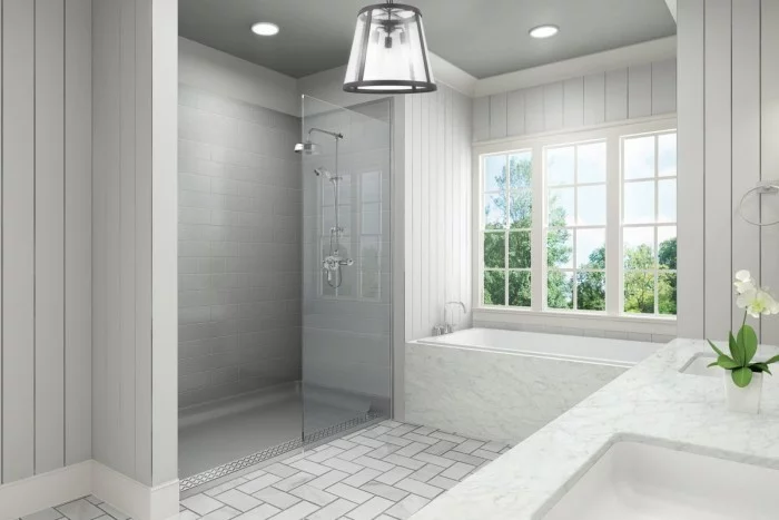badezimmer decken grau und weiß