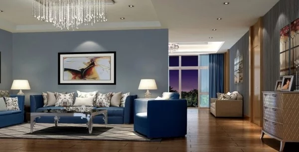 trendfarben wohnzimmergestaltung blaue möbel