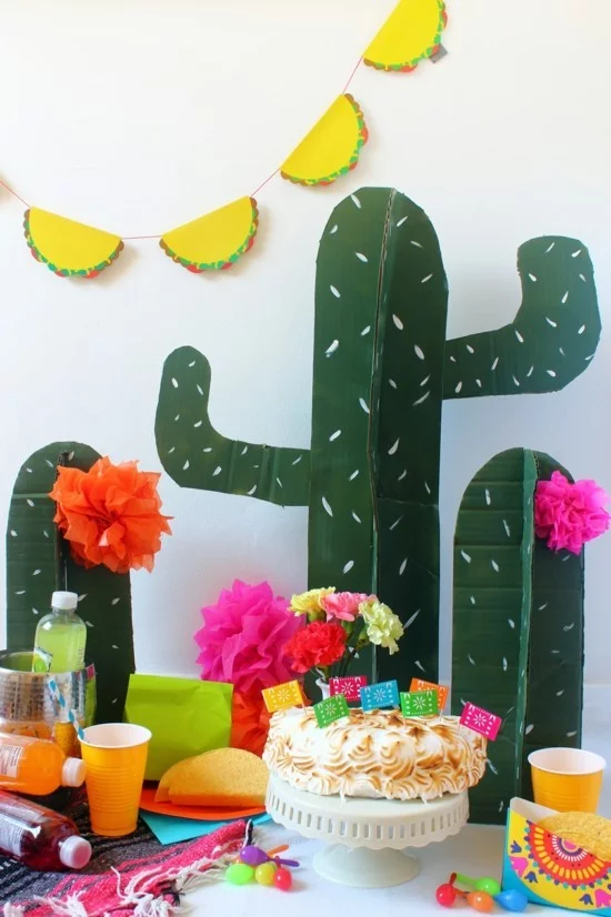kaktus deko aus karton basteln kindergeburtstag