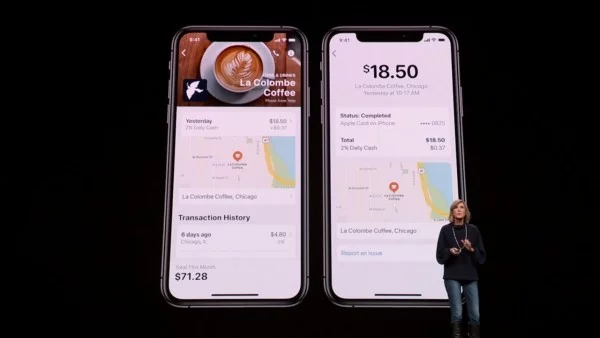 Die Apple Card ist eine neue Kreditkarte, die Sie mit Apple Pay benutzen können zeigt einkäufe an auf karte