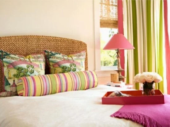 Schlafzimmer Ideen frische Farben und verspielte Muster Farbakzente