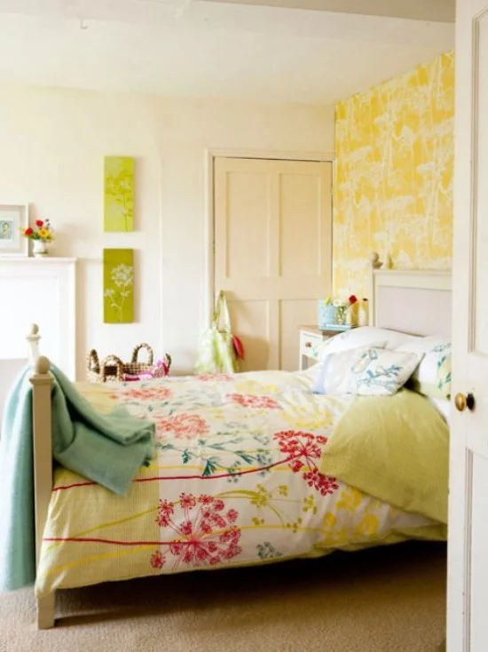 Schlafzimmer frische Farben und verspielte Muster