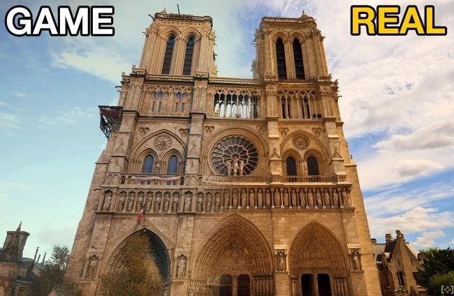 Zwei Drohnen und der Feuerwehrroboter Colossus halfen, das Notre Dame Feuer zu stoppen assassins creed modell von der katedrale