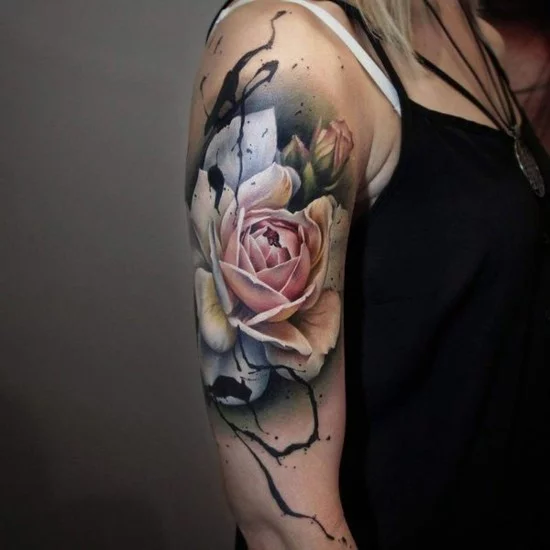 3d rose sleeve tattoo ideen für frauen