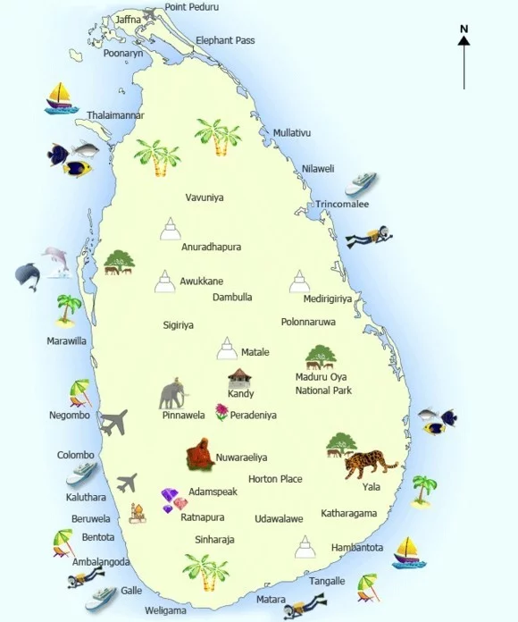 sri lanka tourist map Sri Lanka Tourism Attractions Map
