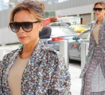 Modetrends 2019: Victoria Beckham in floralem Outfit in New York