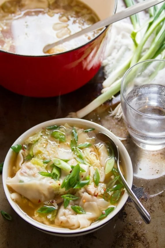 chinesische Wan Tan Suppe vegetarische Wan Tan Teigtaschen