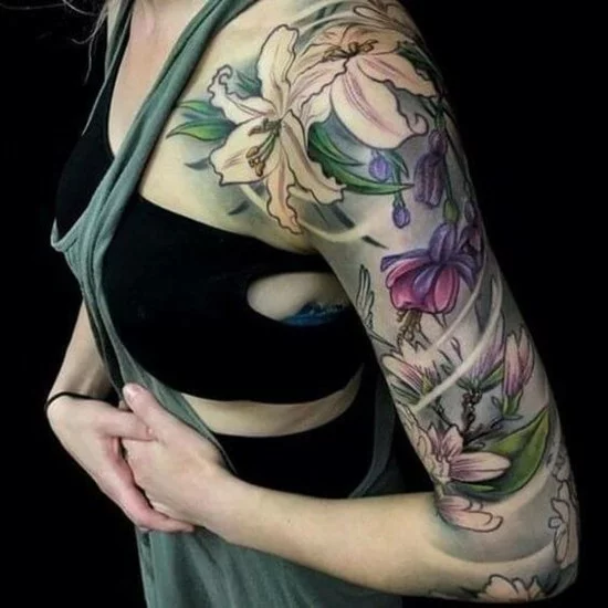 lilien sleeve tattoo ideen